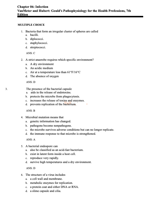 Test Bank Gould's Pathophysiology for the Health Professions 7th Edition by VanMeter