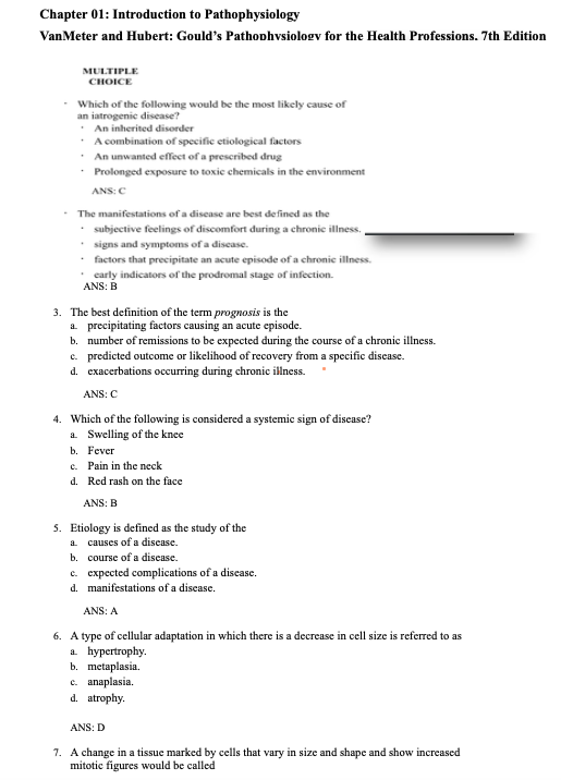 Test Bank Gould's Pathophysiology for the Health Professions 7th Edition by VanMeter