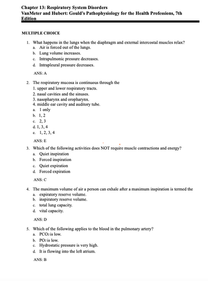 Test Bank Gould's Pathophysiology for the Health Professions 7th Edition by VanMeter