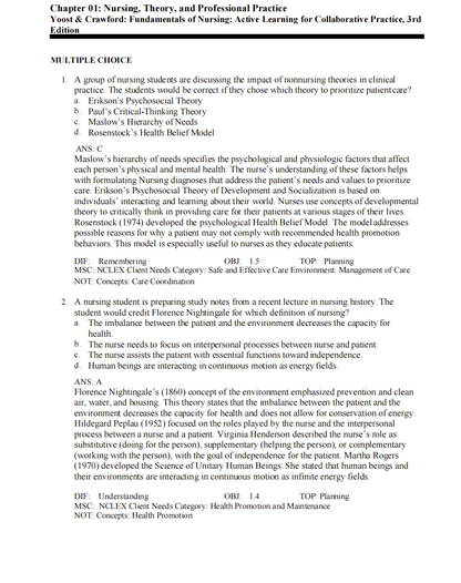 Test Bank Fundamentals of Nursing: Active Learning for Collaborative Practice 3rd Edition