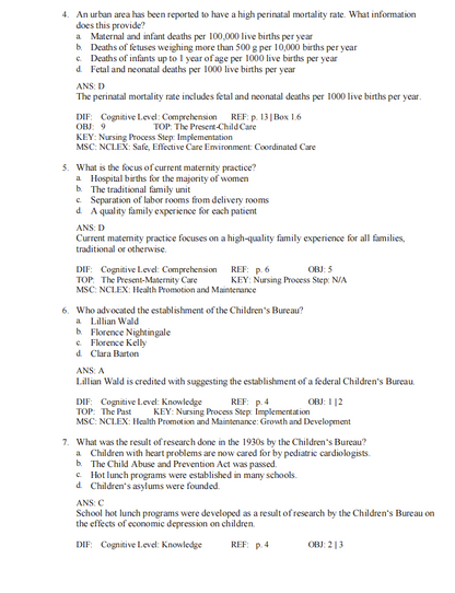 Test Bank Introduction to Maternity and Pediatric Nursing 9th Edition