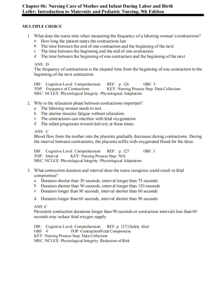 Test Bank Introduction to Maternity and Pediatric Nursing 9th Edition