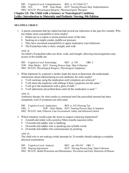 Test Bank Introduction to Maternity and Pediatric Nursing 9th Edition