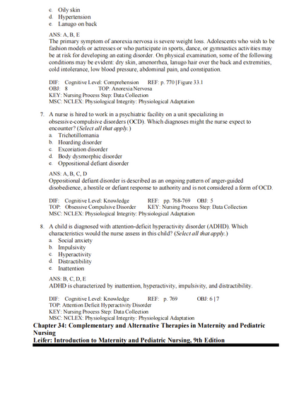 Test Bank Introduction to Maternity and Pediatric Nursing 9th Edition