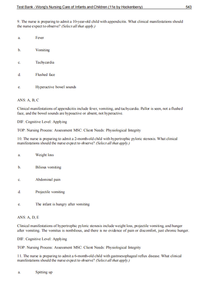 Test Bank Wong's Nursing Care of Infants and Children 12th Edition by Hockenberry