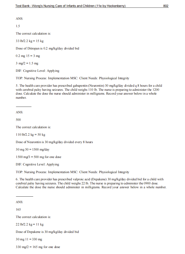 Test Bank Wong's Nursing Care of Infants and Children 12th Edition by Hockenberry