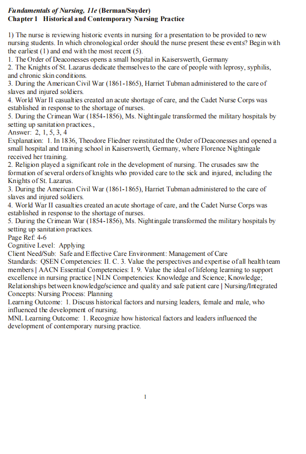 Test Bank Kozier & Erb’s Fundamentals of Nursing 11th Edition