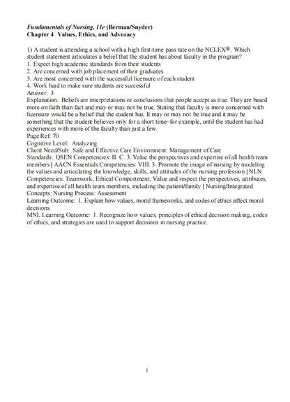 Test Bank Kozier & Erb’s Fundamentals of Nursing 11th Edition