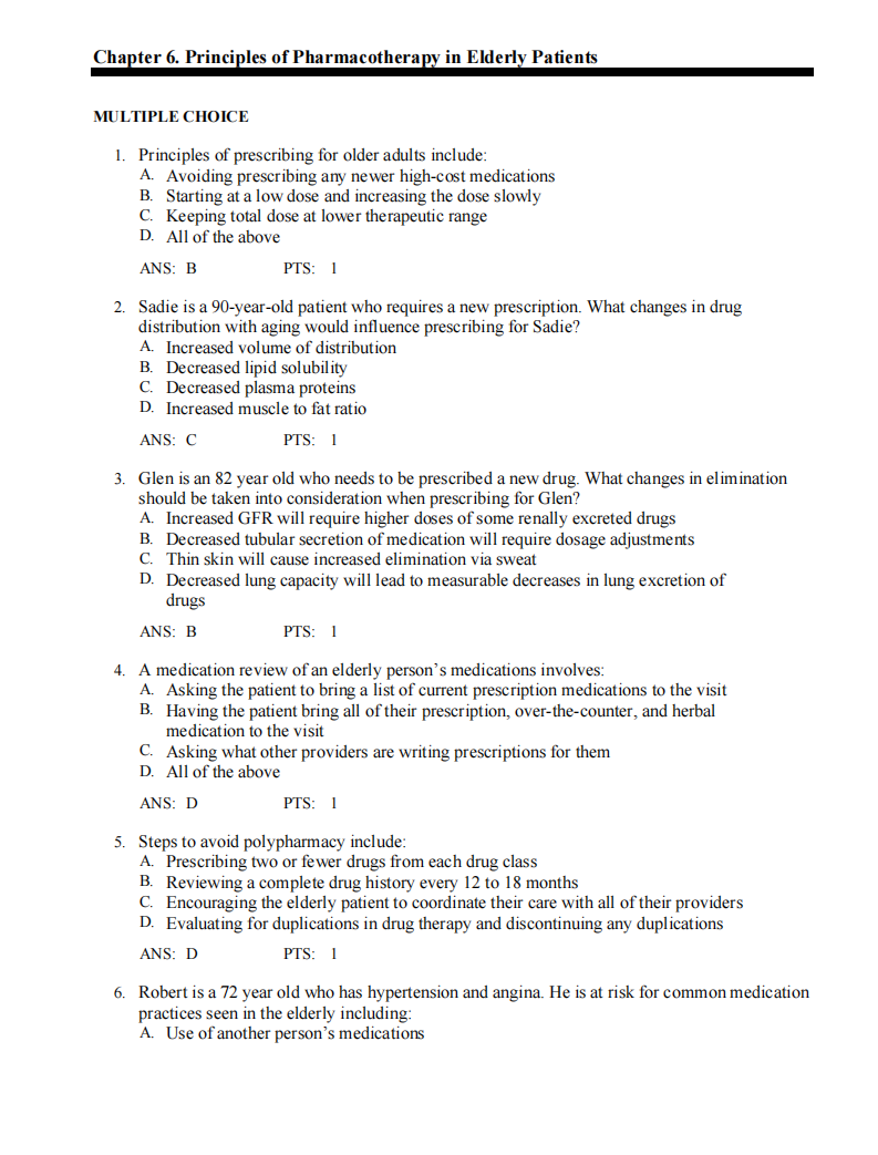 Test Bank Pharmacotherapeutics for Advanced Practice: A Practical Approach 5th Edition