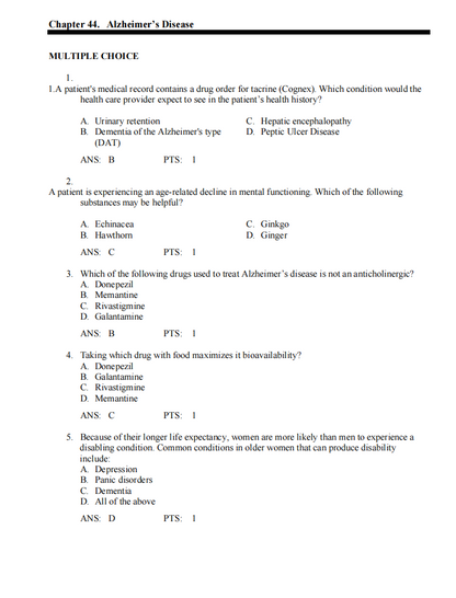 Test Bank Pharmacotherapeutics for Advanced Practice: A Practical Approach 5th Edition