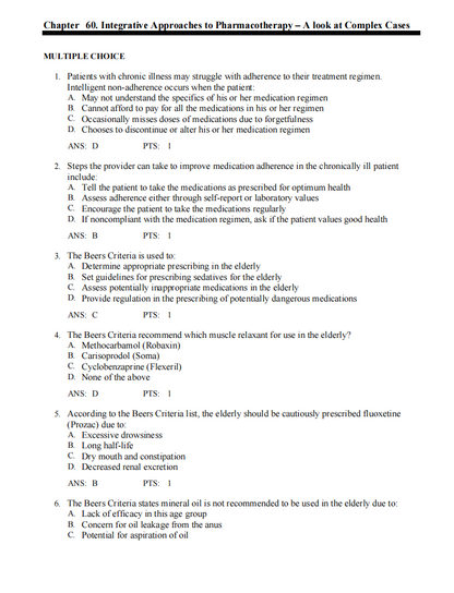 Test Bank Pharmacotherapeutics for Advanced Practice: A Practical Approach 5th Edition