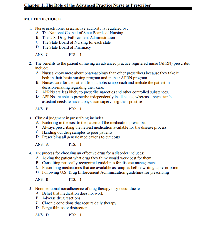 Test Bank Pharmacotherapeutics for Advanced Practice Nurse Prescribers 6th by Woo Wright