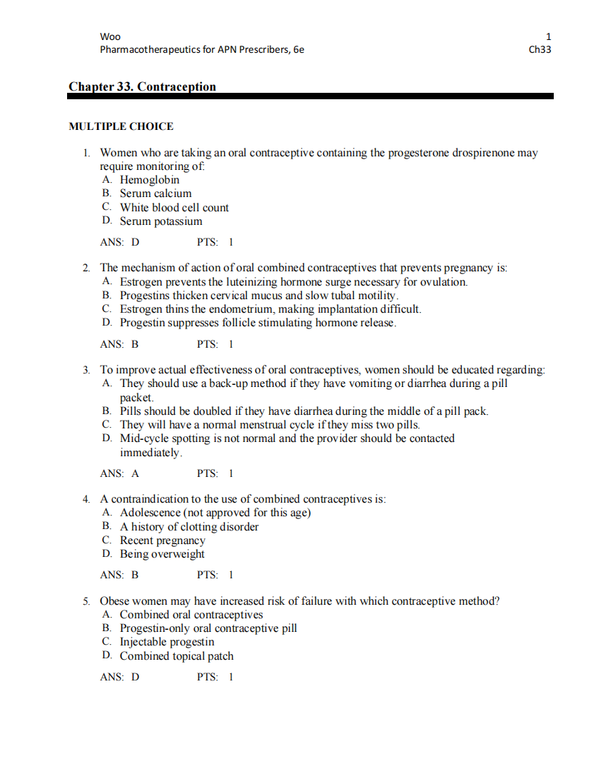 Test Bank Pharmacotherapeutics for Advanced Practice Nurse Prescribers 6th by Woo Wright