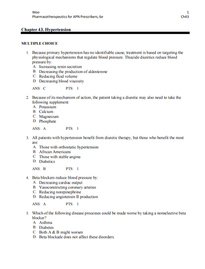 Test Bank Pharmacotherapeutics for Advanced Practice Nurse Prescribers 6th by Woo Wright