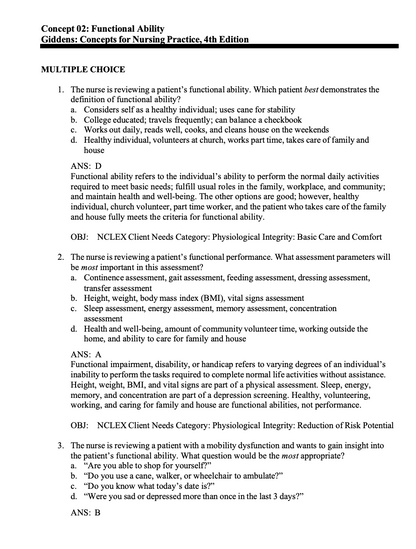 Test Bank Concepts for Nursing Practice 4th Edition by Giddens