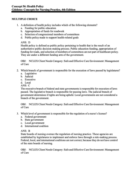 Test Bank Concepts for Nursing Practice 4th Edition by Giddens