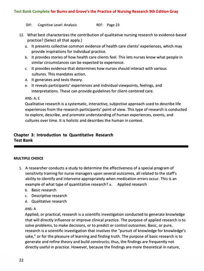 Test Bank Burns and Grove's The Practice of Nursing Research 9th Edition