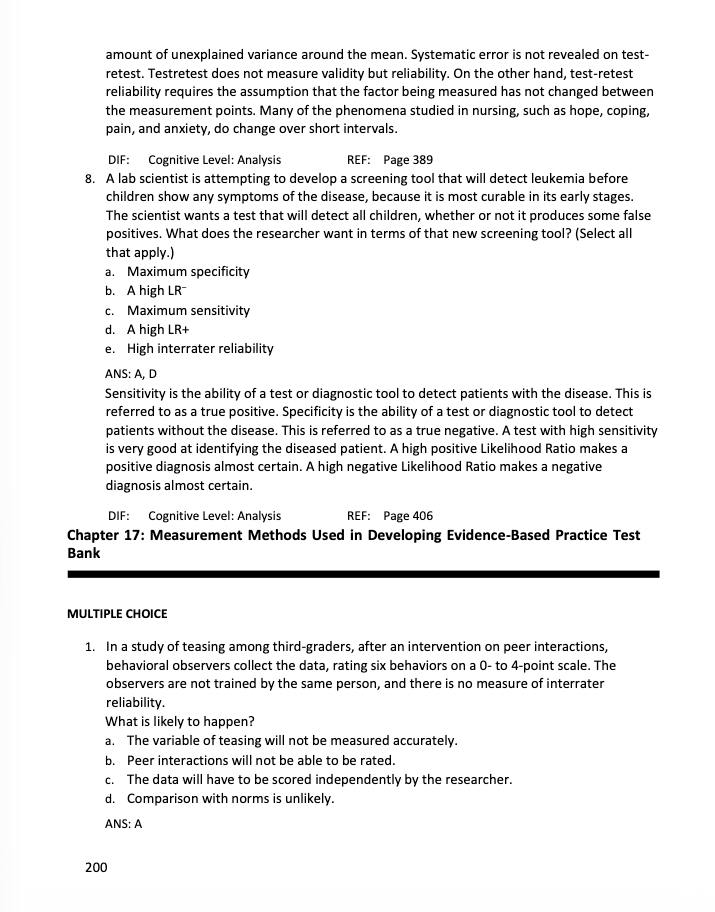 Test Bank Burns and Grove's The Practice of Nursing Research 9th Edition