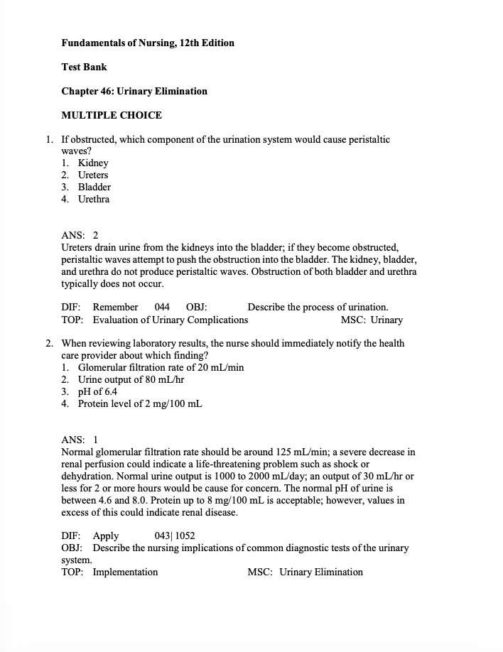 Test Bank Fundamentals of Nursing 12th Edition by Potter & Perry