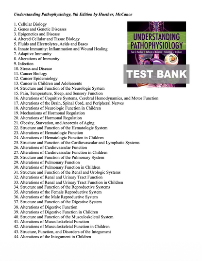 Test Bank Understanding Pathophysiology 8th by Huether and Kathryn McCance