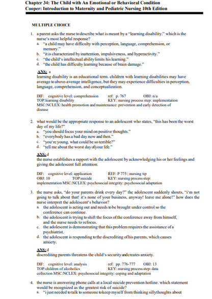 Test Bank Leifer’s Introduction to Maternity and Pediatric Nursing 10th