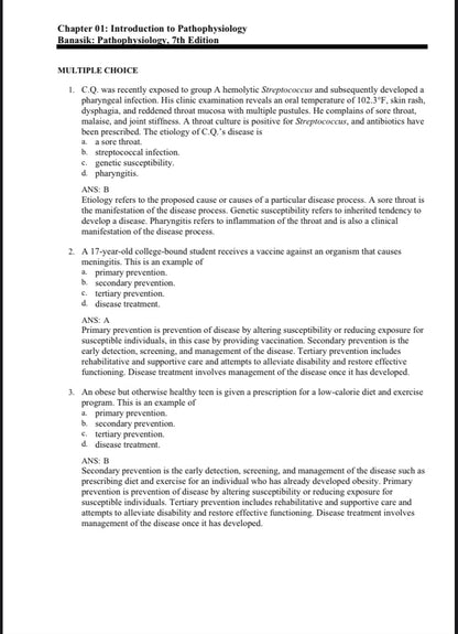 Pathophysiology, 7th Edition Test Bank by Banasik