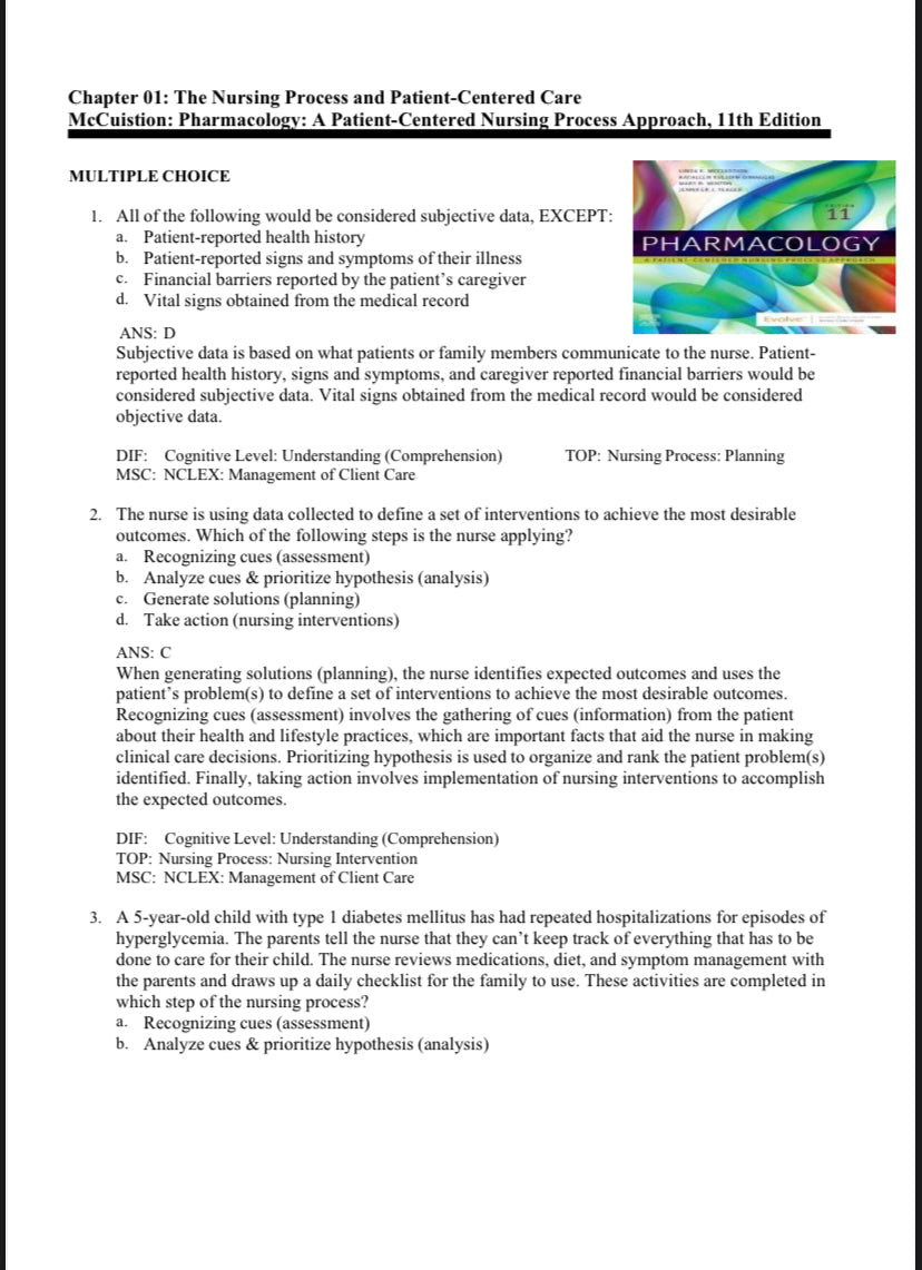 Test Bank Pharmacology: A Patient-Centered Nursing Process Approach 11th Edition by McCuistion