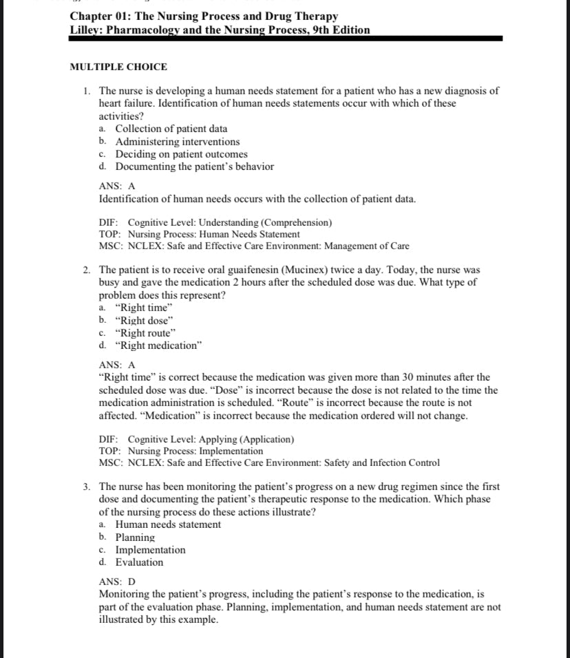 Pharmacology and the Nursing Process 9th Edition Test Bank by Lilley
