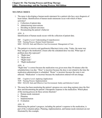 Pharmacology and the Nursing Process 9th Edition Test Bank by Lilley