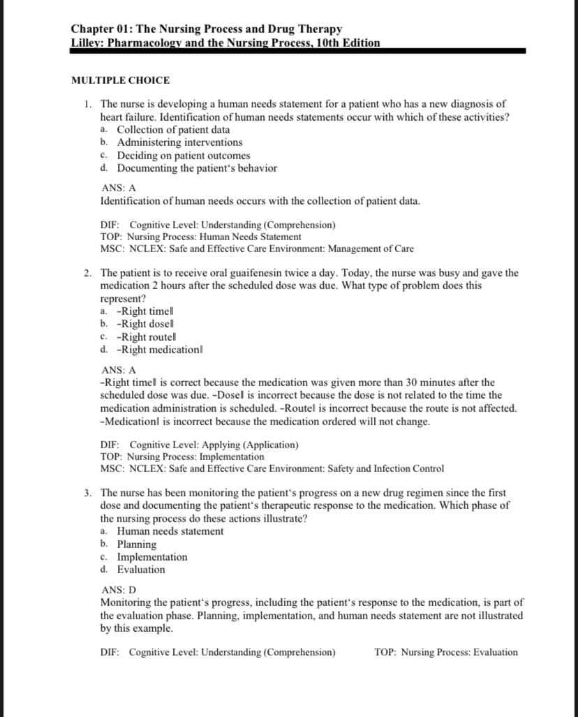Test Bank Pharmacology and the Nursing Process 10th Edition by Lilley